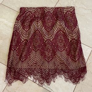 Lace burgundy high waisted mini skirt
